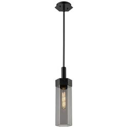 Claverack 5&quot; Wide Matte Black Stem Hung Pendant With Plated Smoke Shad