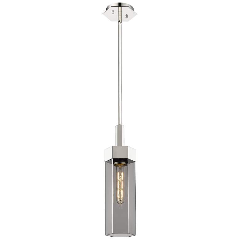 Image 1 Claverack 5" Wide Polished Nickel Stem Hung Pendant With Plated Smoke