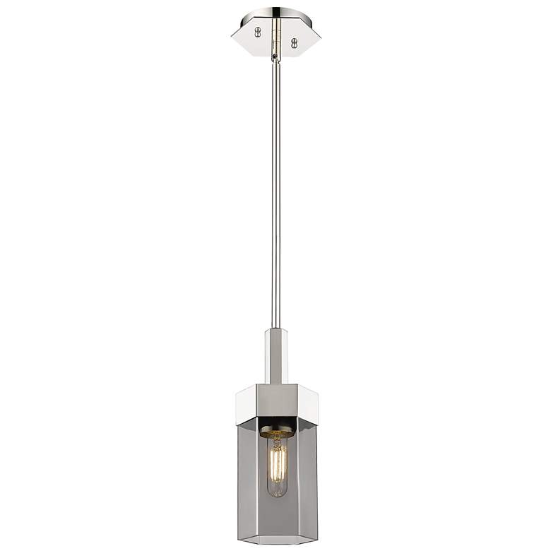 Image 1 Claverack 5" Wide Polished Nickel Stem Hung Pendant With Plated Smoke