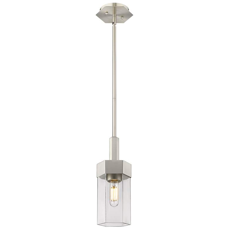 Image 1 Claverack 5" Wide Satin Nickel Stem Hung Pendant With Clear Glass Shad