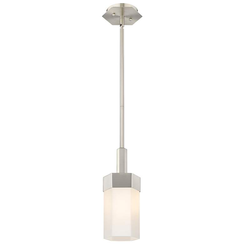 Image 1 Claverack 5" Wide Satin Nickel Stem Hung Pendant With Matte White Shad