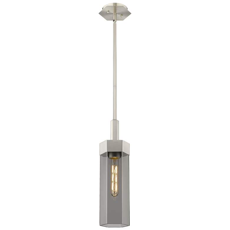 Image 1 Claverack 5" Wide Satin Nickel Stem Hung Pendant With Plated Smoke Sha