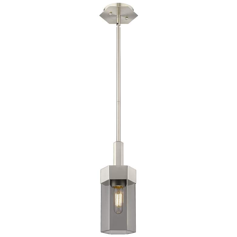 Image 1 Claverack 5" Wide Satin Nickel Stem Hung Pendant With Plated Smoke Sha