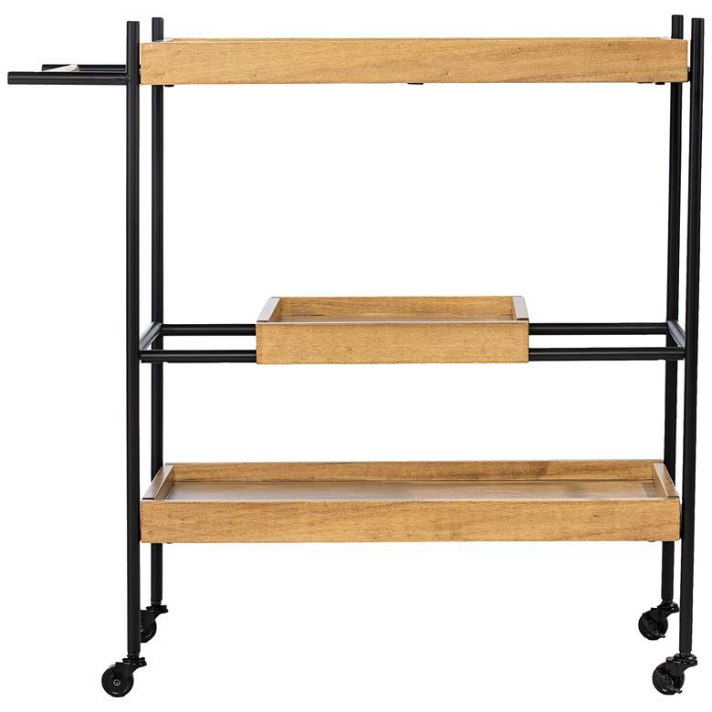 Image 4 Claverdon 32 1/2" Wide Natural Wood 2-Shelf Rolling Bar Cart more views
