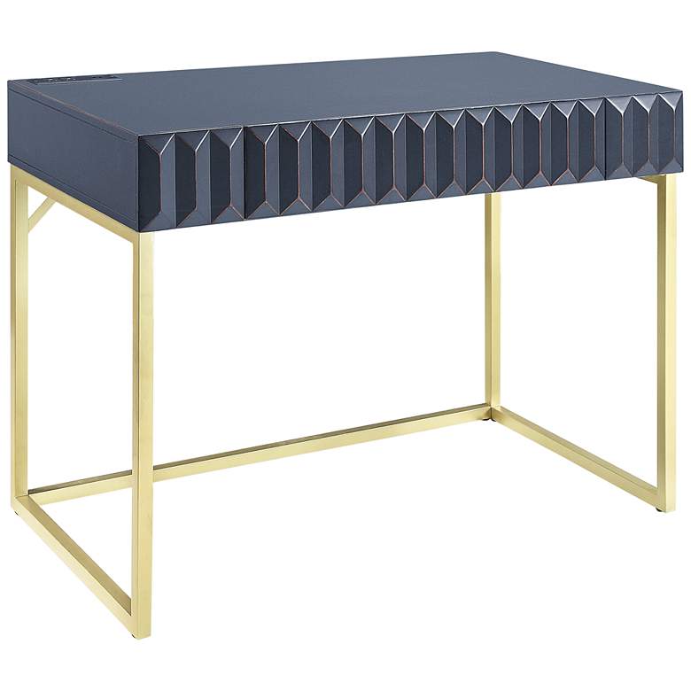 Image 2 Claypool 42 inchW Blue Gold Writing Desk w/ USB Port and Outlet