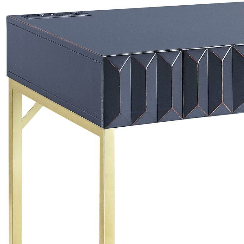 Image 3 Claypool 42"W Blue Gold Writing Desk w/ USB Port and Outlet more views