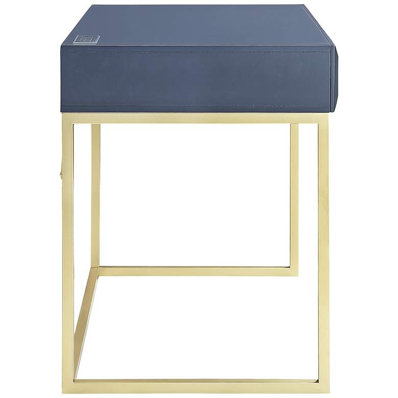 Image 6 Claypool 42"W Blue Gold Writing Desk w/ USB Port and Outlet more views