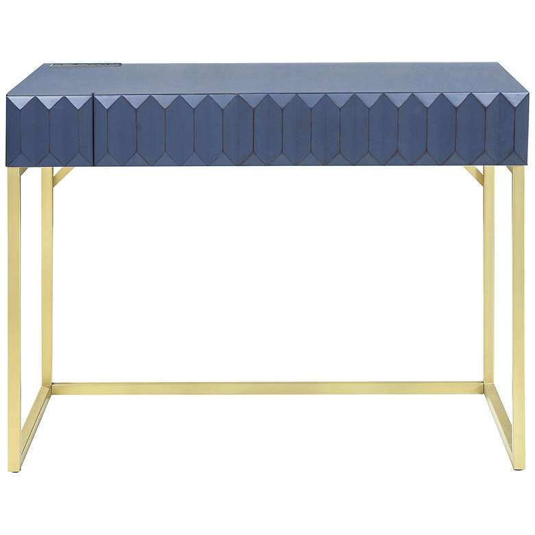 Image 7 Claypool 42"W Blue Gold Writing Desk w/ USB Port and Outlet more views