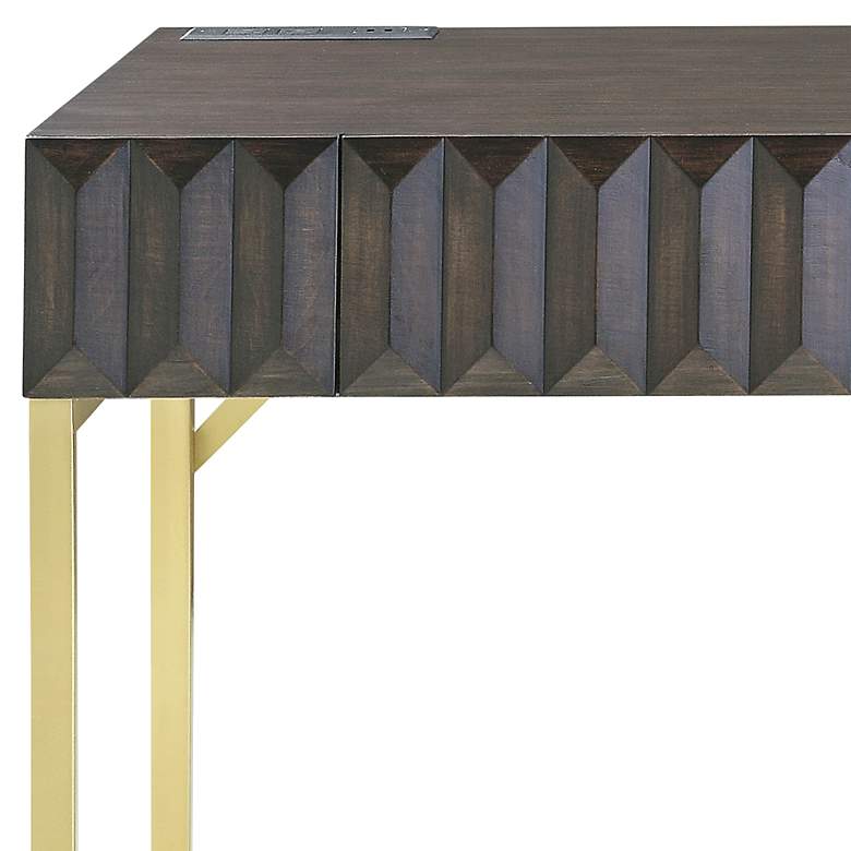 Image 3 Claypool 42 inchW Walnut Gold Writing Desk with USB Port Outlet more views