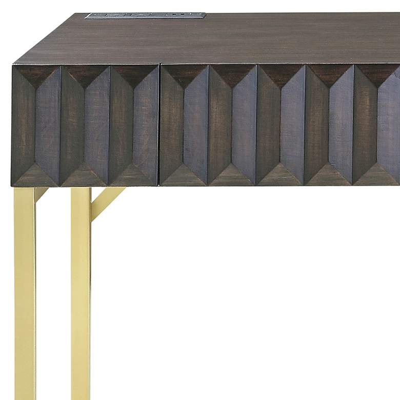 Image 3 Claypool 42"W Walnut Gold Writing Desk with USB Port Outlet more views