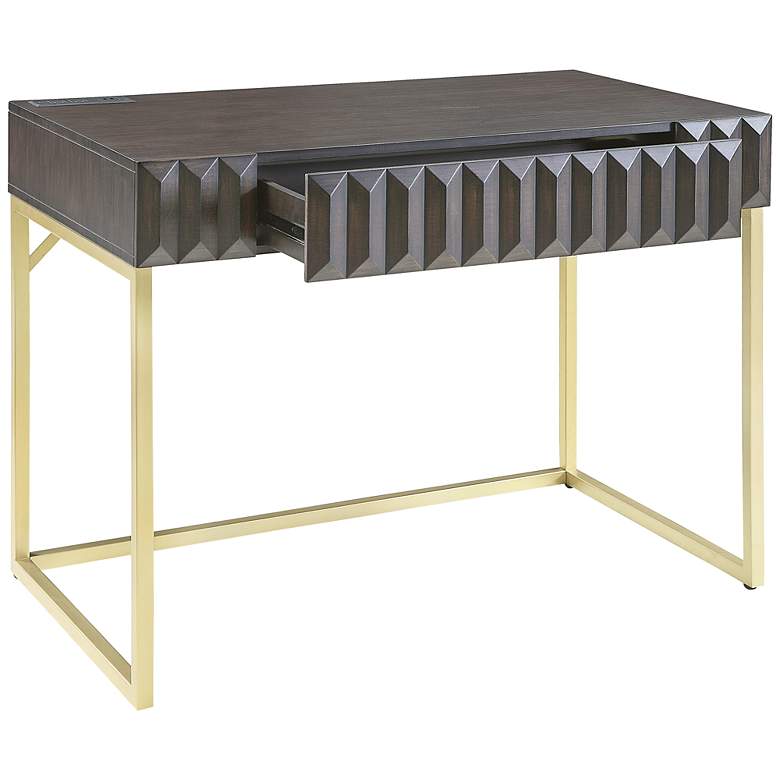 Image 6 Claypool 42"W Walnut Gold Writing Desk with USB Port Outlet more views