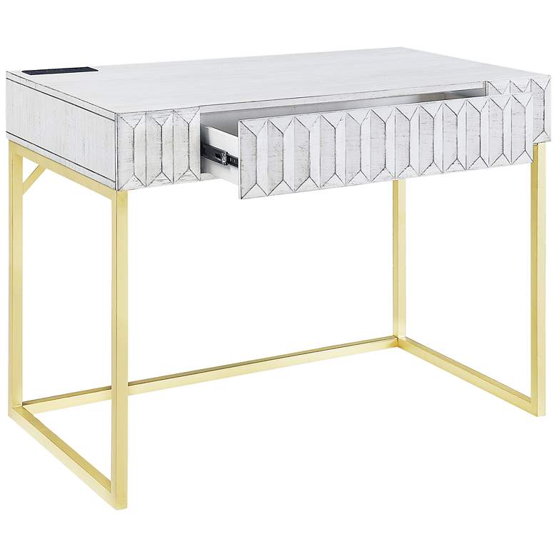 Image 2 Claypool 42"W White Gold Writing Desk w/ USB Port and Outlet