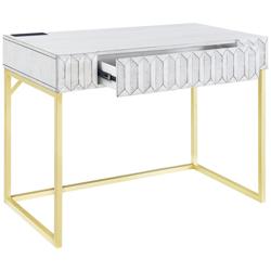 Claypool 42&quot;W White Gold Writing Desk w/ USB Port and Outlet