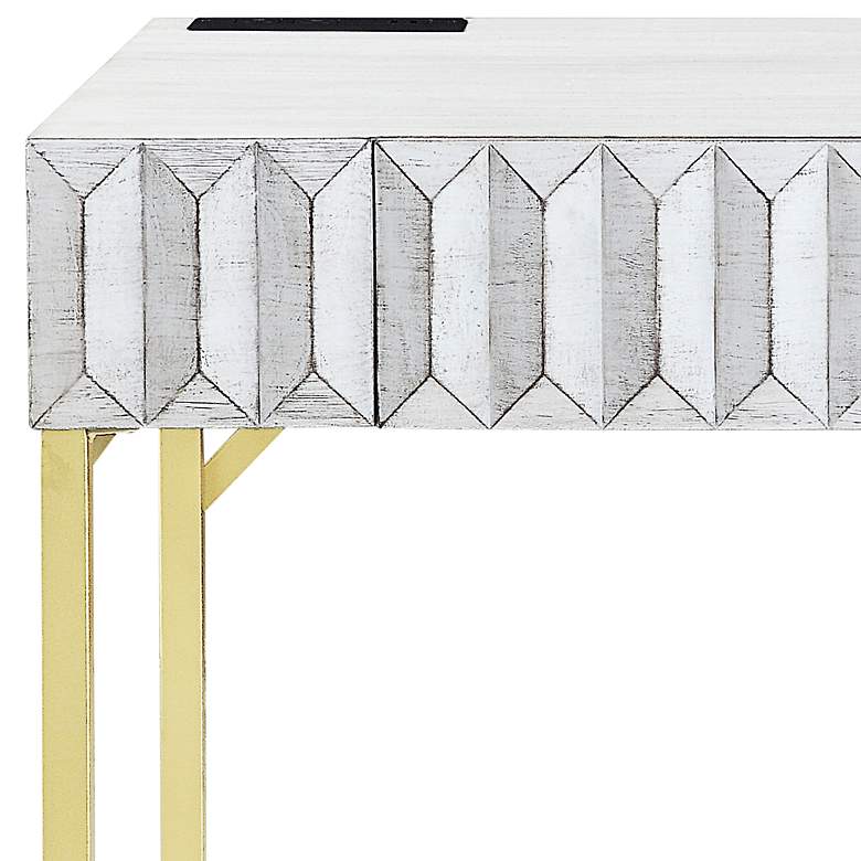 Image 3 Claypool 42 inchW White Gold Writing Desk w/ USB Port and Outlet more views