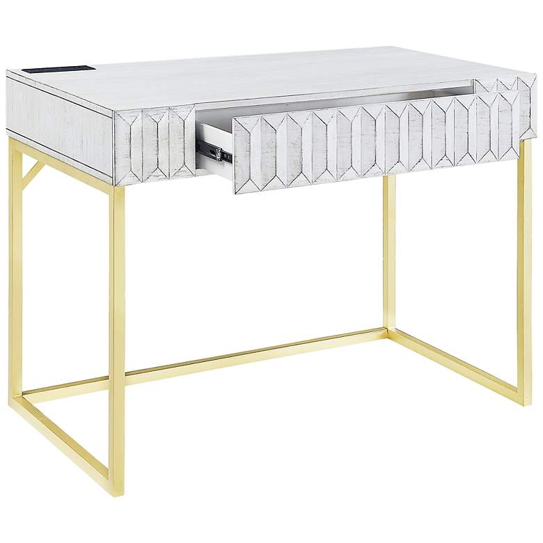 Image 6 Claypool 42"W White Gold Writing Desk w/ USB Port and Outlet more views