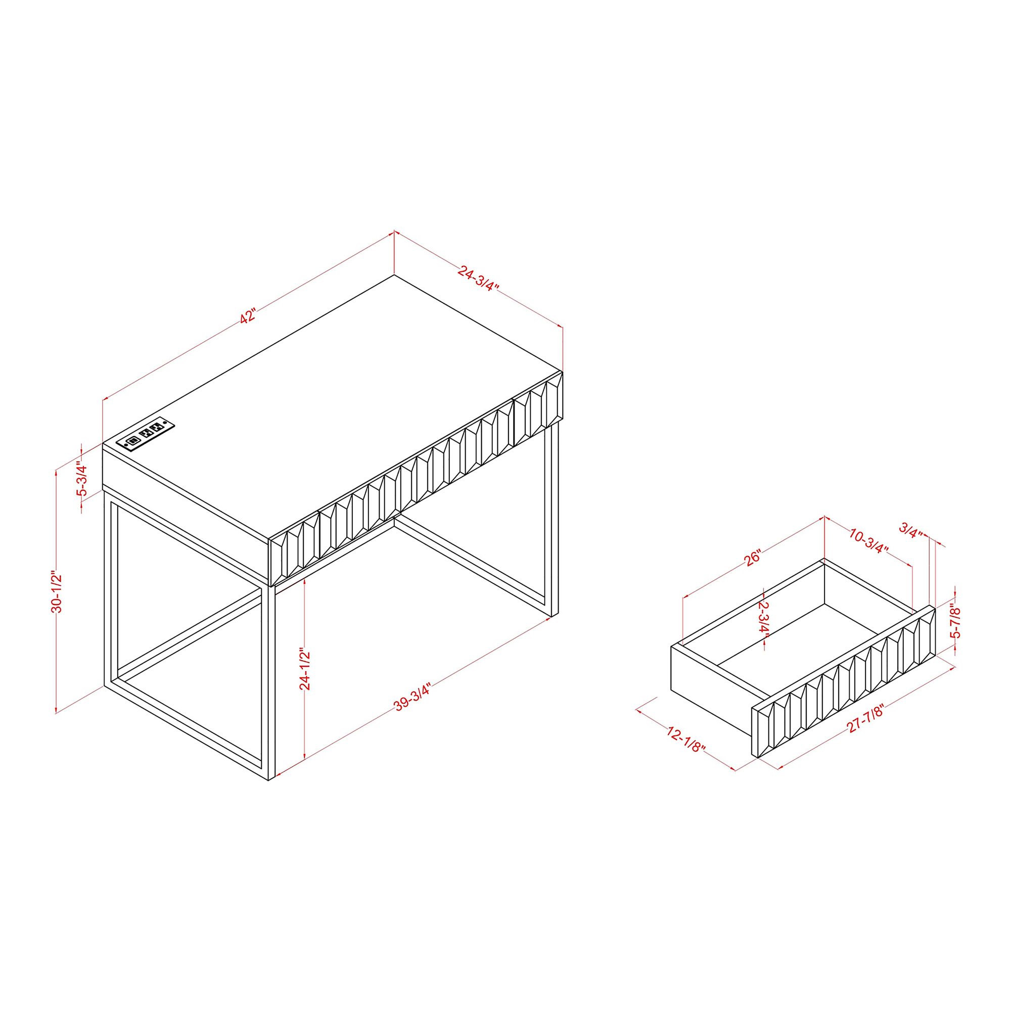 Claypool 42"W White Gold Writing Desk w/ USB Port and Outlet
