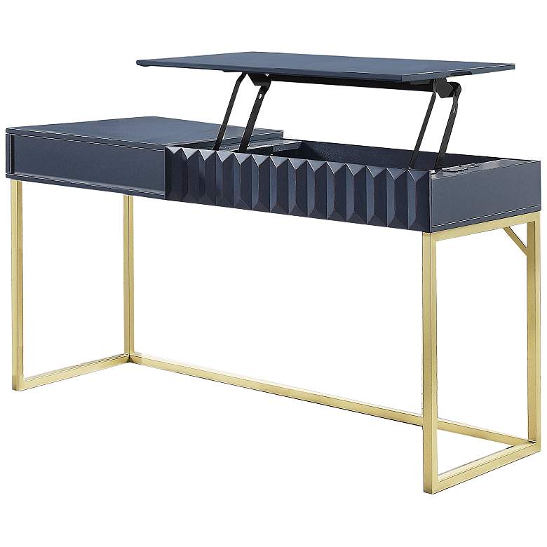 Image 4 Claypool 56 3/4" Wide Blue Gold Lift Top Writing Desk more views