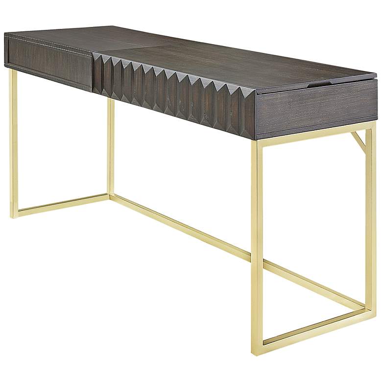 Image 2 Claypool 56 3/4 inch Wide Walnut Gold Lift Top Writing Desk