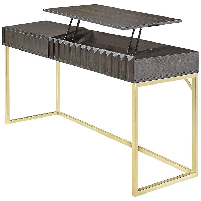 Image 4 Claypool 56 3/4" Wide Walnut Gold Lift Top Writing Desk more views