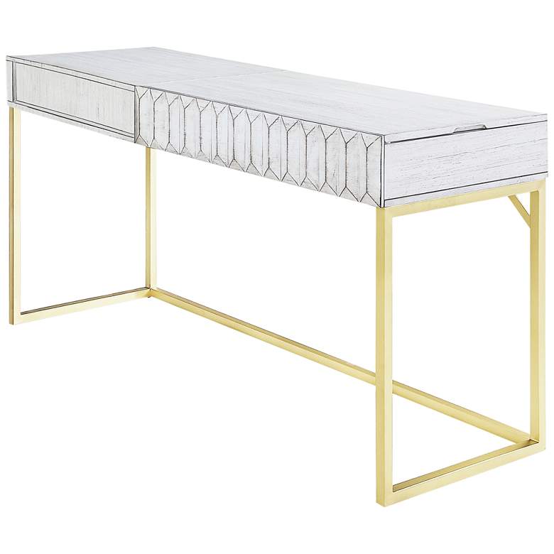 Image 2 Claypool 56 3/4"W Antique White Gold Lift Top Writing Desk
