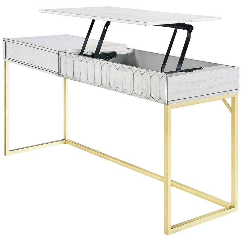 Image 5 Claypool 56 3/4"W Antique White Gold Lift Top Writing Desk more views