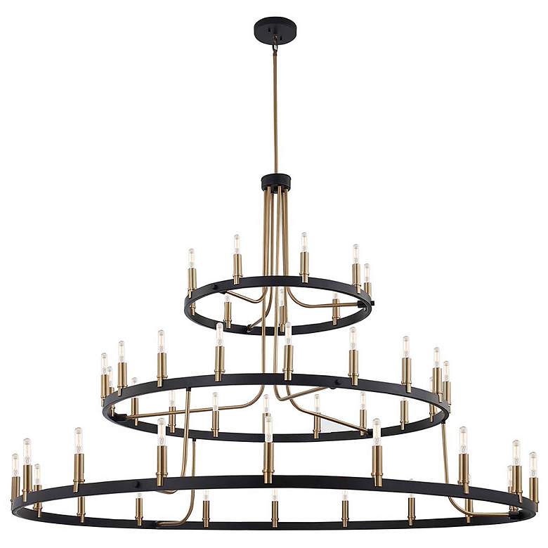 Image 3 Clayton 60" Wide Brass Black 45-Light 3-Tier Chandelier