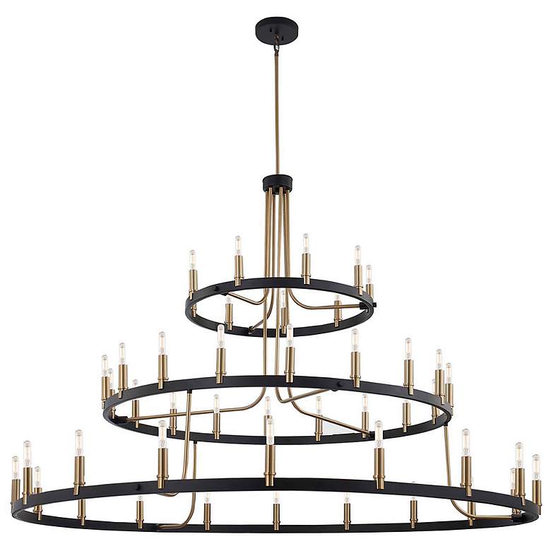 Image 3 Clayton 60 inch Wide Brass Black 45-Light 3-Tier Chandelier