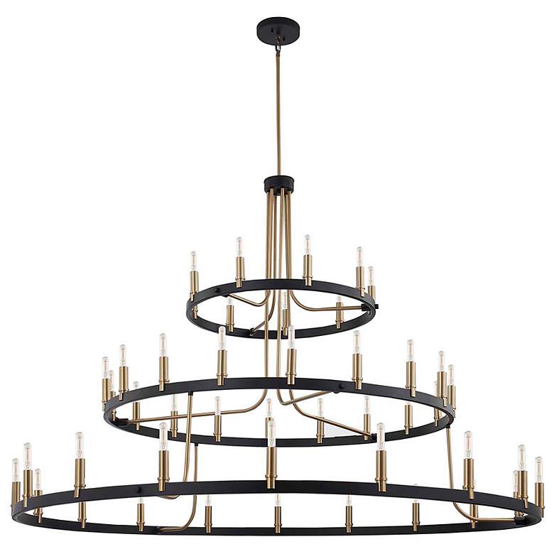 Image 4 Clayton 60 inch Wide Brass Black 45-Light 3-Tier Chandelier more views