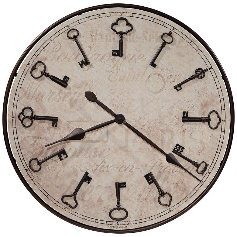 Image 1 Cle Du Ville 26 1/4 inch Wide Vintage Bronze Keys Wall Clock