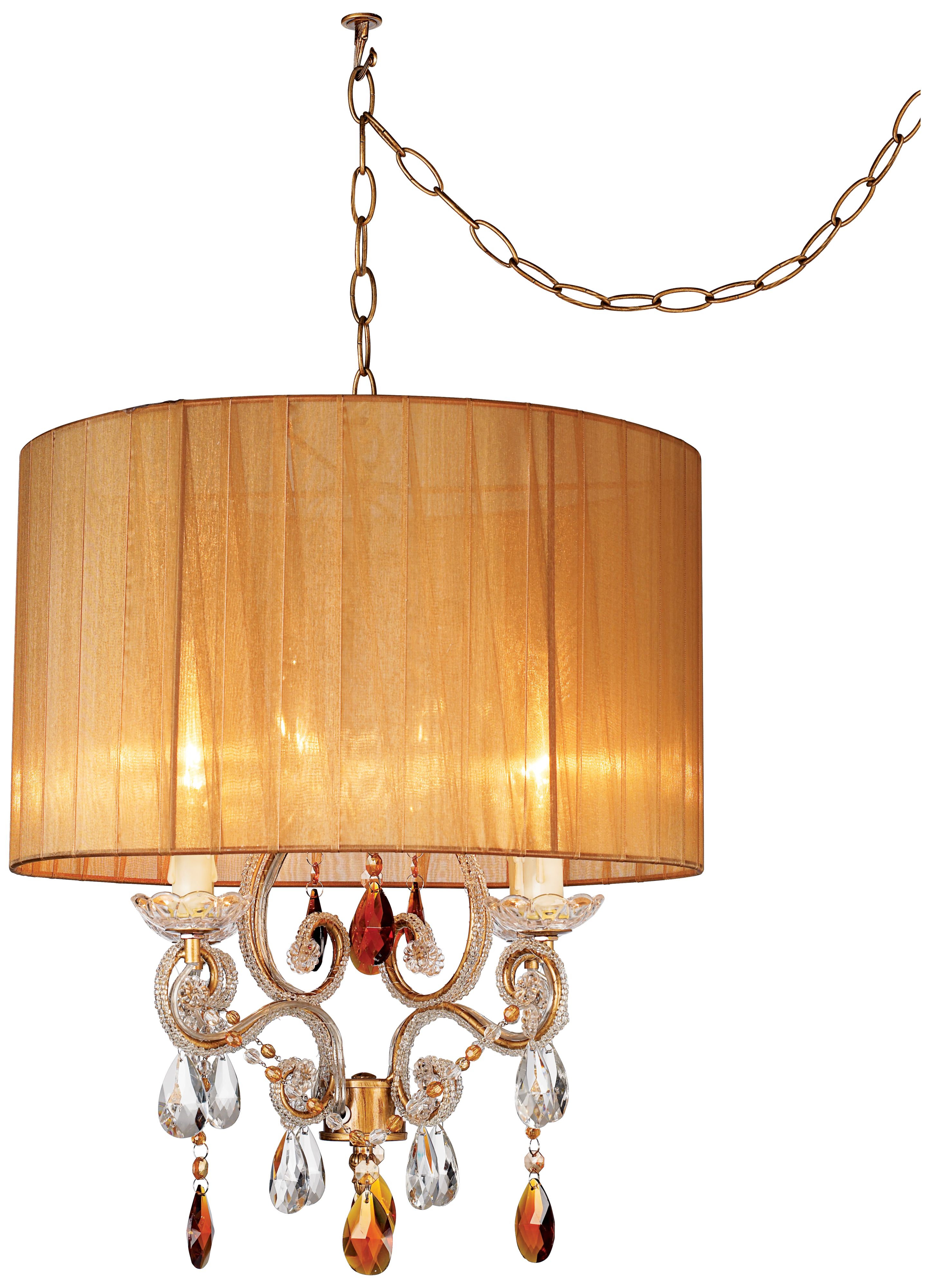 Clear and Amber Beaded Brown Ribbon Shade Swag Pendant