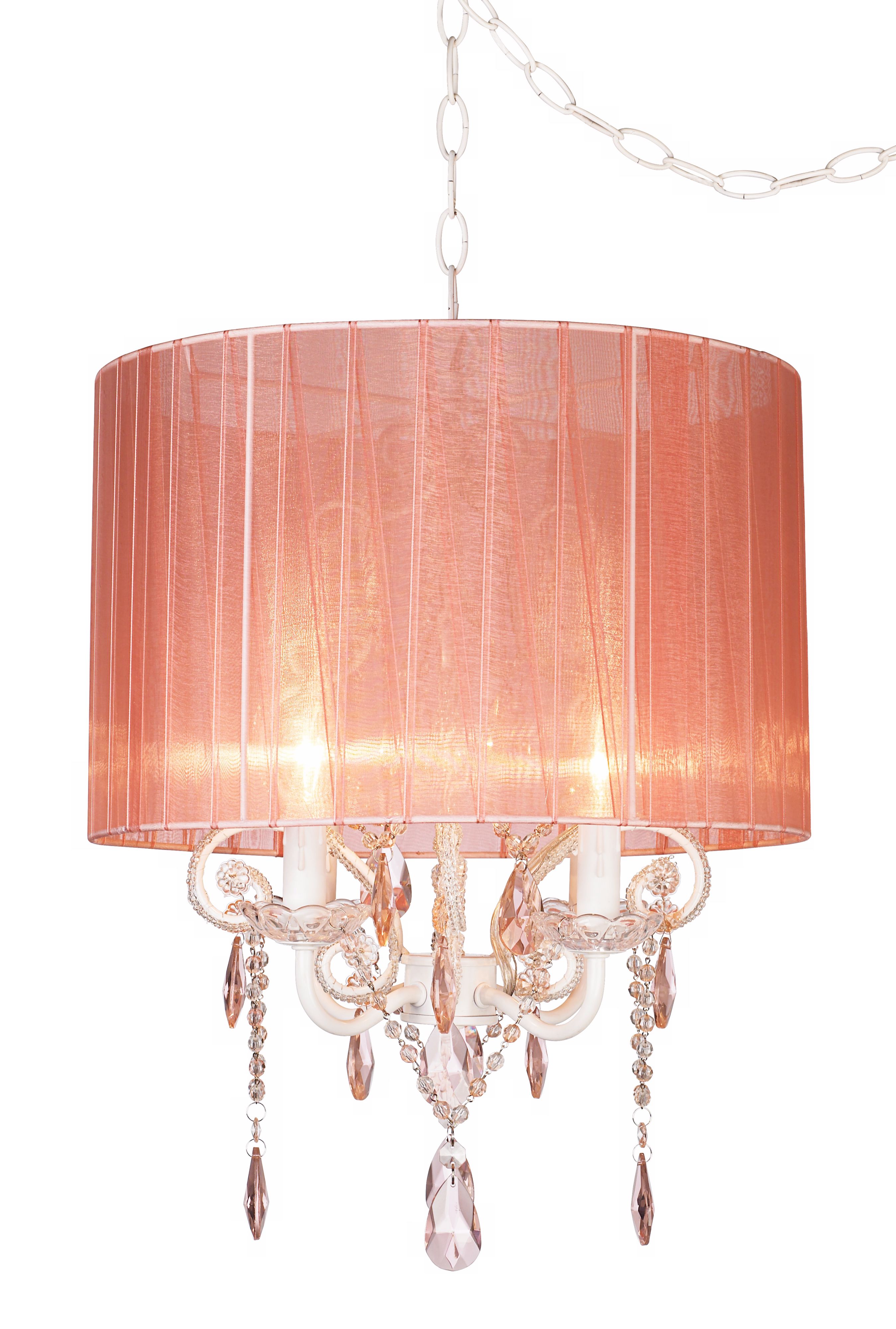 Clear and Pink Beaded Pink Ribbon Shade Swag Pendant