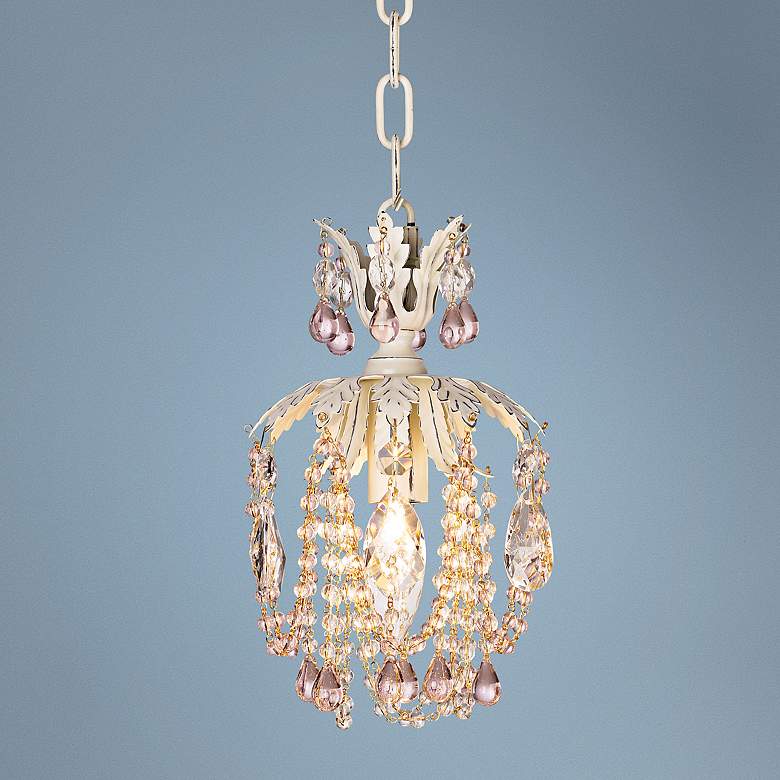 Image 1 Clear and Pink Crystal Antique White Pendant Light