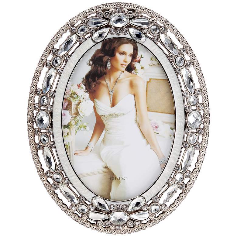 Image 1 Clear Beaded Pewter 5x7 Oval Picture Frame