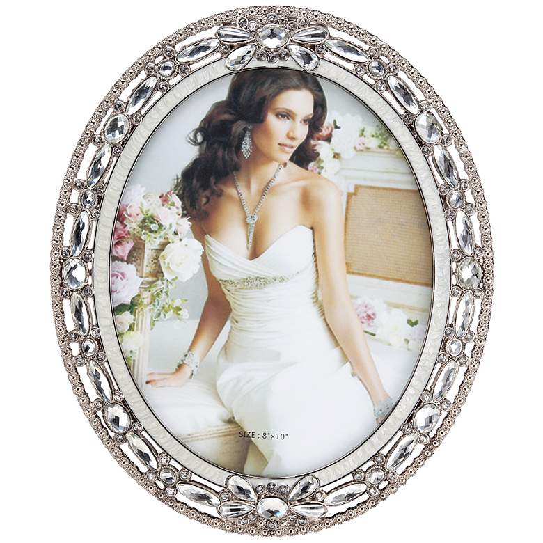 Image 1 Clear Beaded Pewter 8x10 Oval Picture Frame
