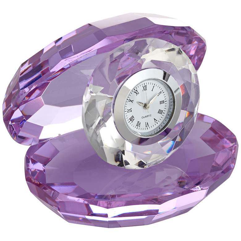 Image 1 Clear Clock and Lavender Clamshell Crystal Figurine