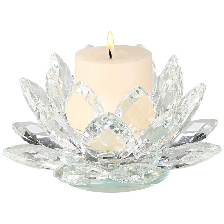 Image 2 Clear Crystal 8 3/4" Wide Lotus Candle Holder