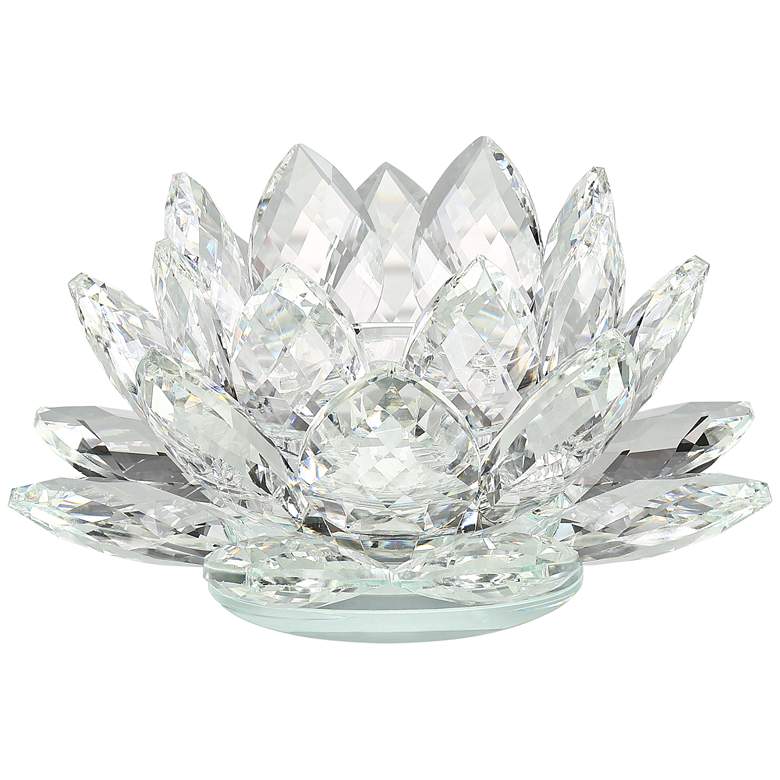 Image 4 Clear Crystal 8 3/4" Wide Lotus Candle Holder more views