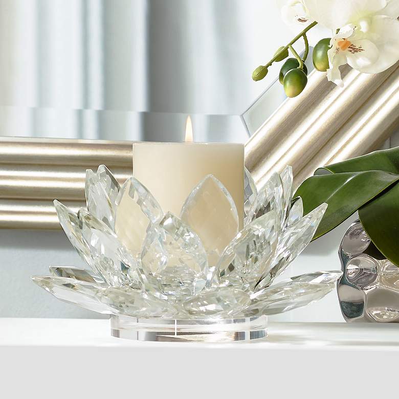 Image 1 Clear Crystal 9 1/2 inch Wide Lotus Candle Holder
