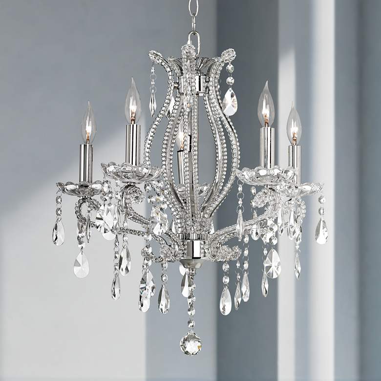 Image 1 Clear Crystal and Chrome Five Light Chandelier