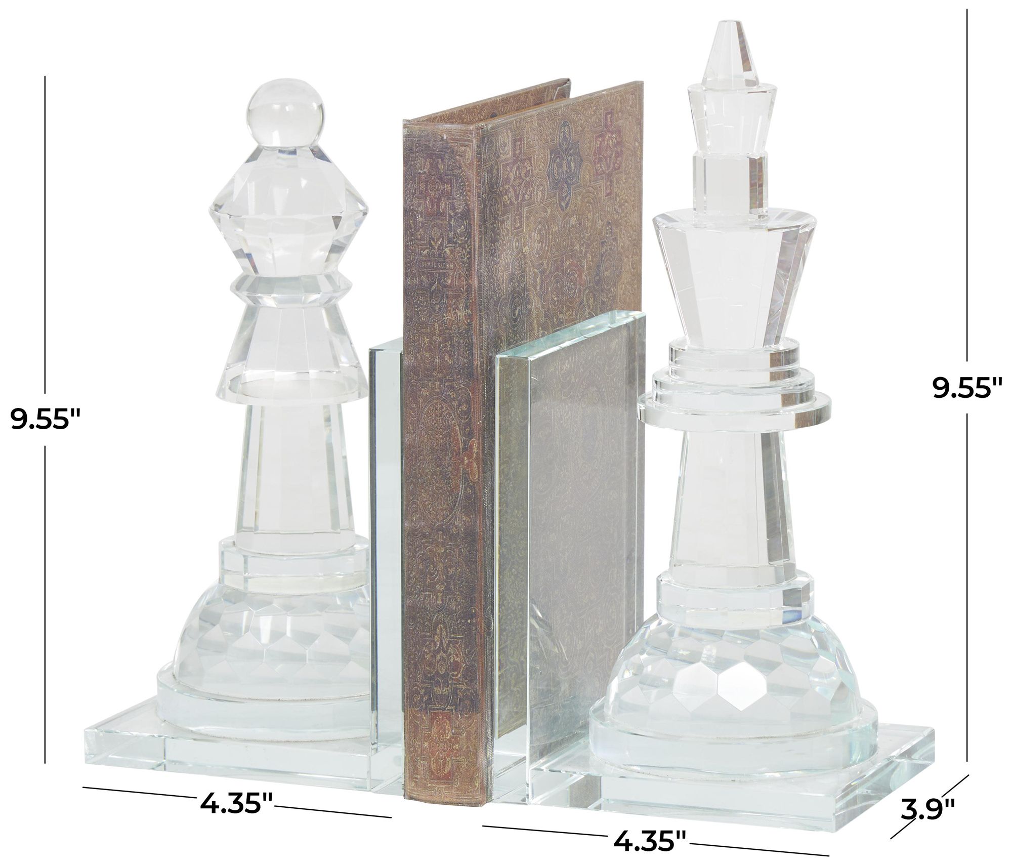 Image 7 Clear Crystal Contemporary Bookends, S/2 4"W, 10"H more views