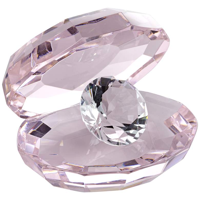 Image 1 Clear Diamond in a Pink Crystal Clamshell Figurine