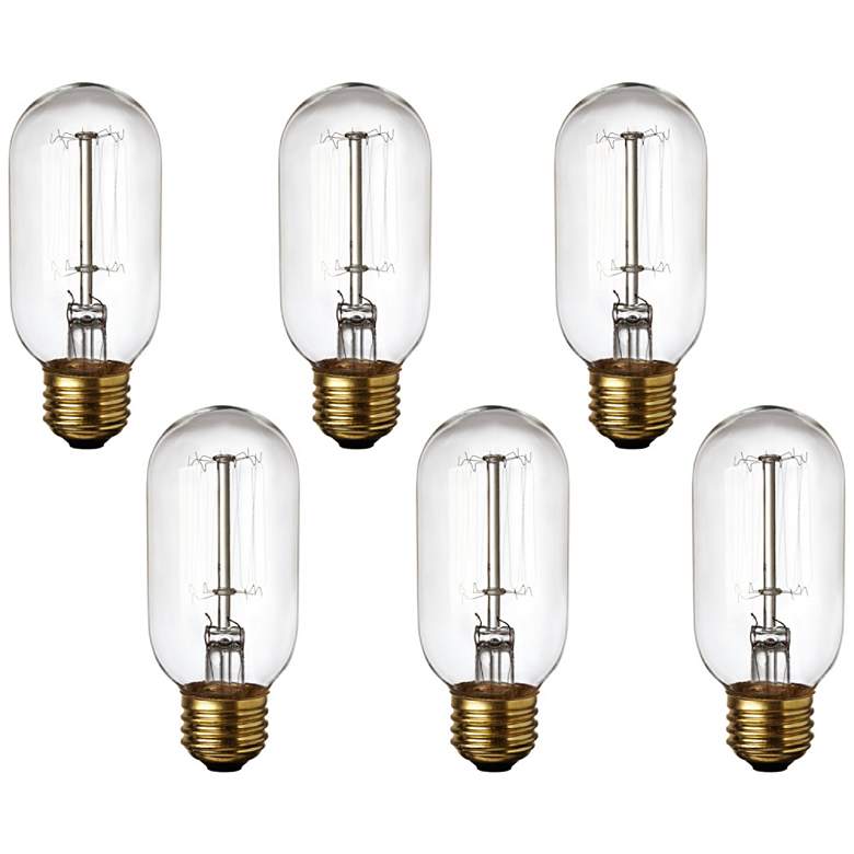 Image 1 Clear Edison Style 60 Watt Standard T14 Light Bulb 6-Pack