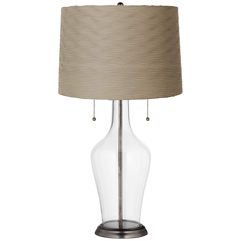 Image 1 Clear Fillable Clara Lamp with Taupe Wave Pleat Shade