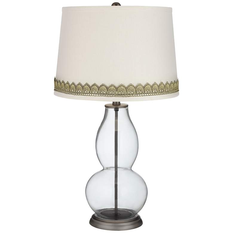 Image 1 Clear Fillable Double Gourd Table Lamp with Scallop Lace Trim