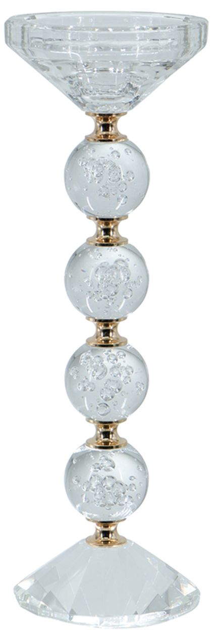 Image 2 Clear Glass 11" Pillar Candle Holder with Gold Alloy Accents more views