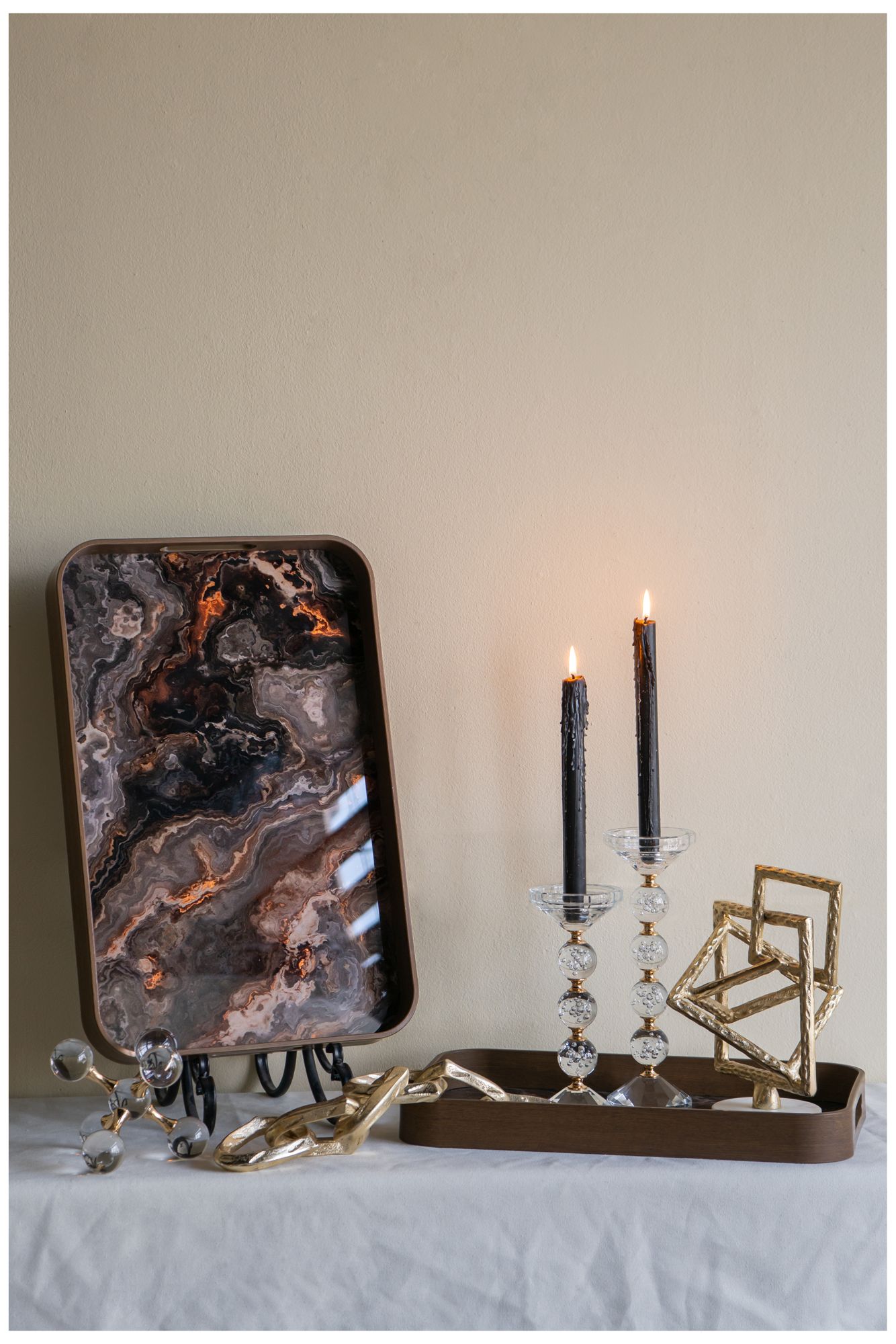 Image 4 Clear Glass 11" Pillar Candle Holder with Gold Alloy Accents more views