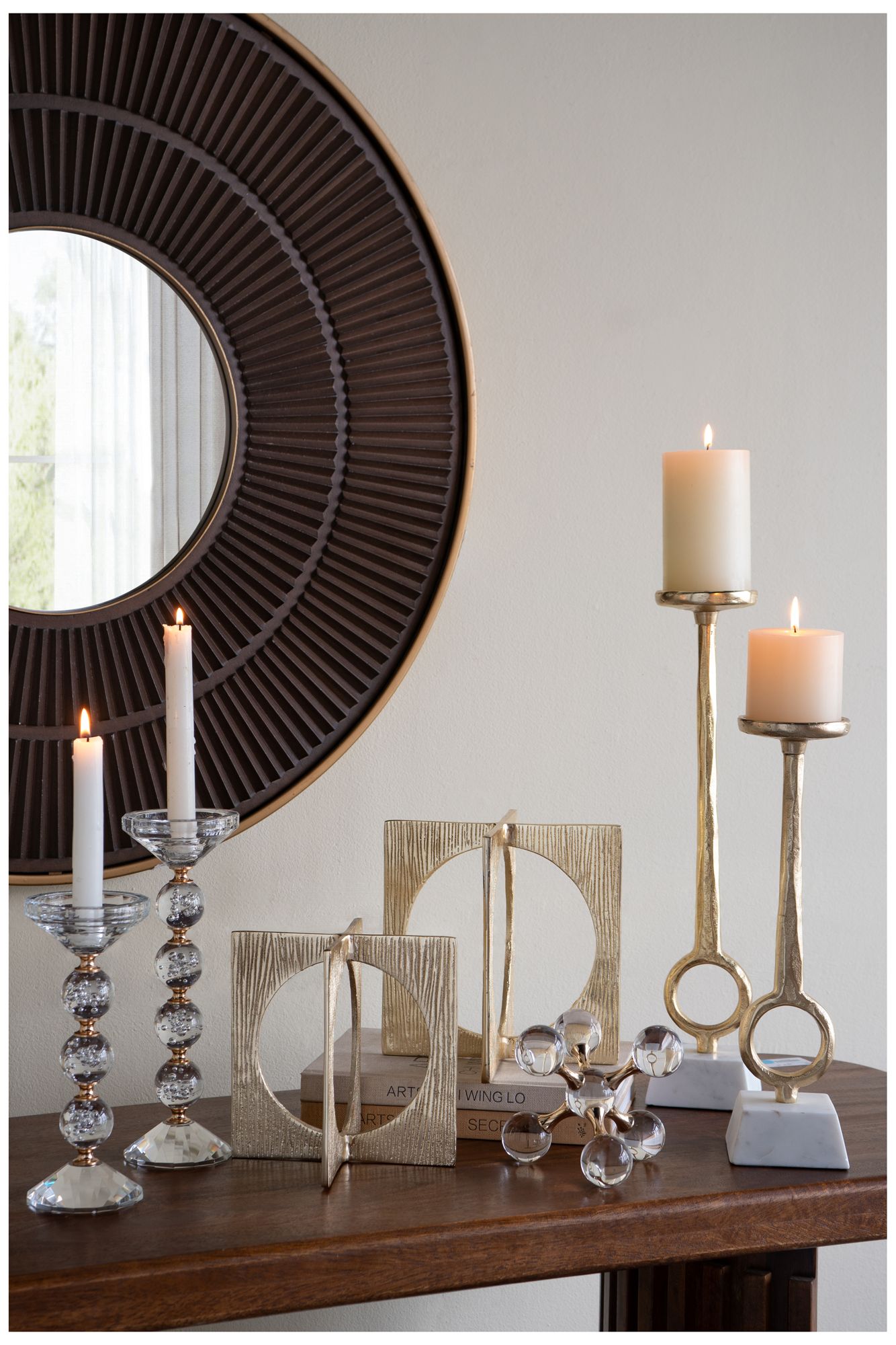 Image 5 Clear Glass 11" Pillar Candle Holder with Gold Alloy Accents more views