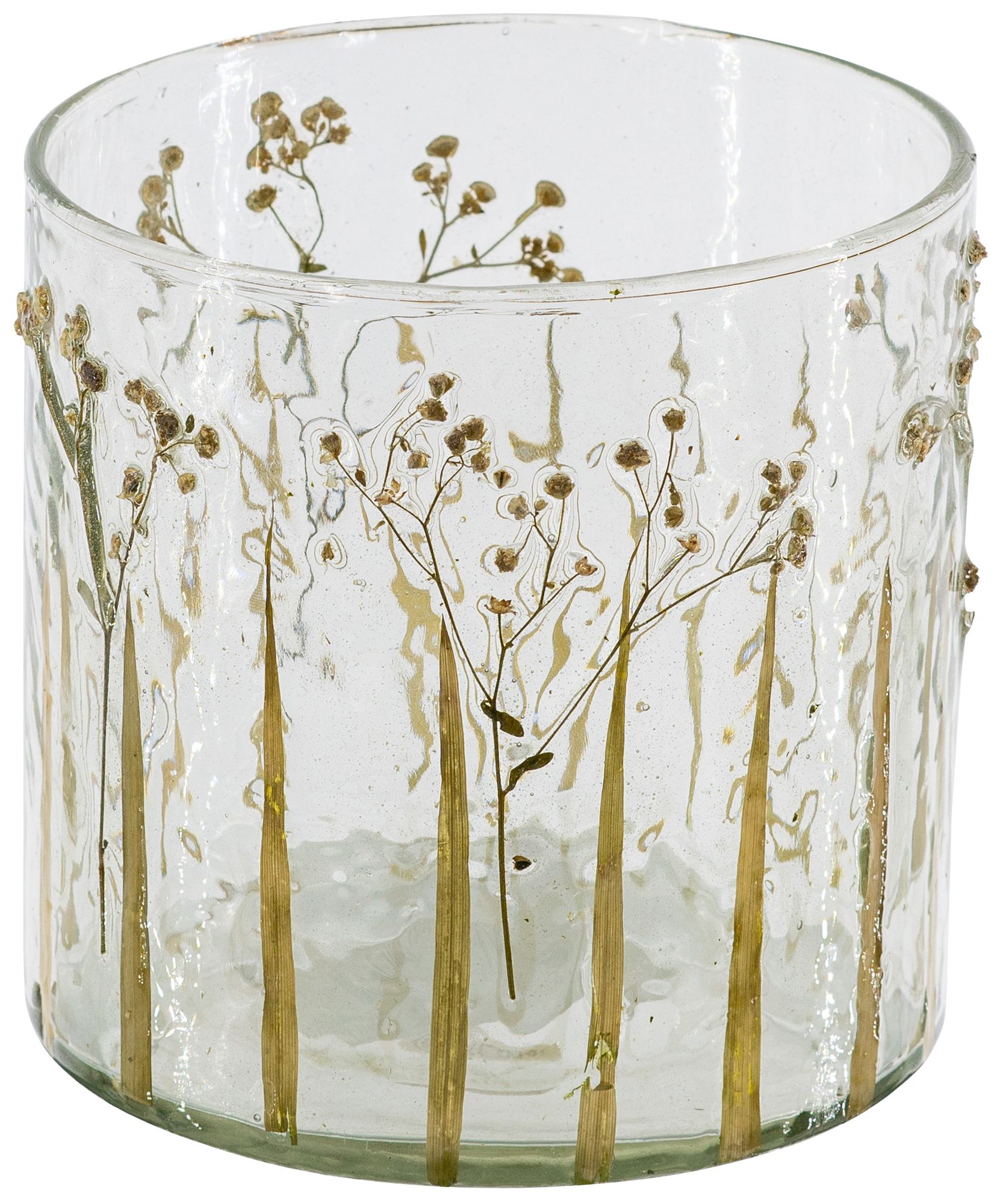 Image 2 Clear Glass 5" x 5" Votive Candle Holder Green Botanical