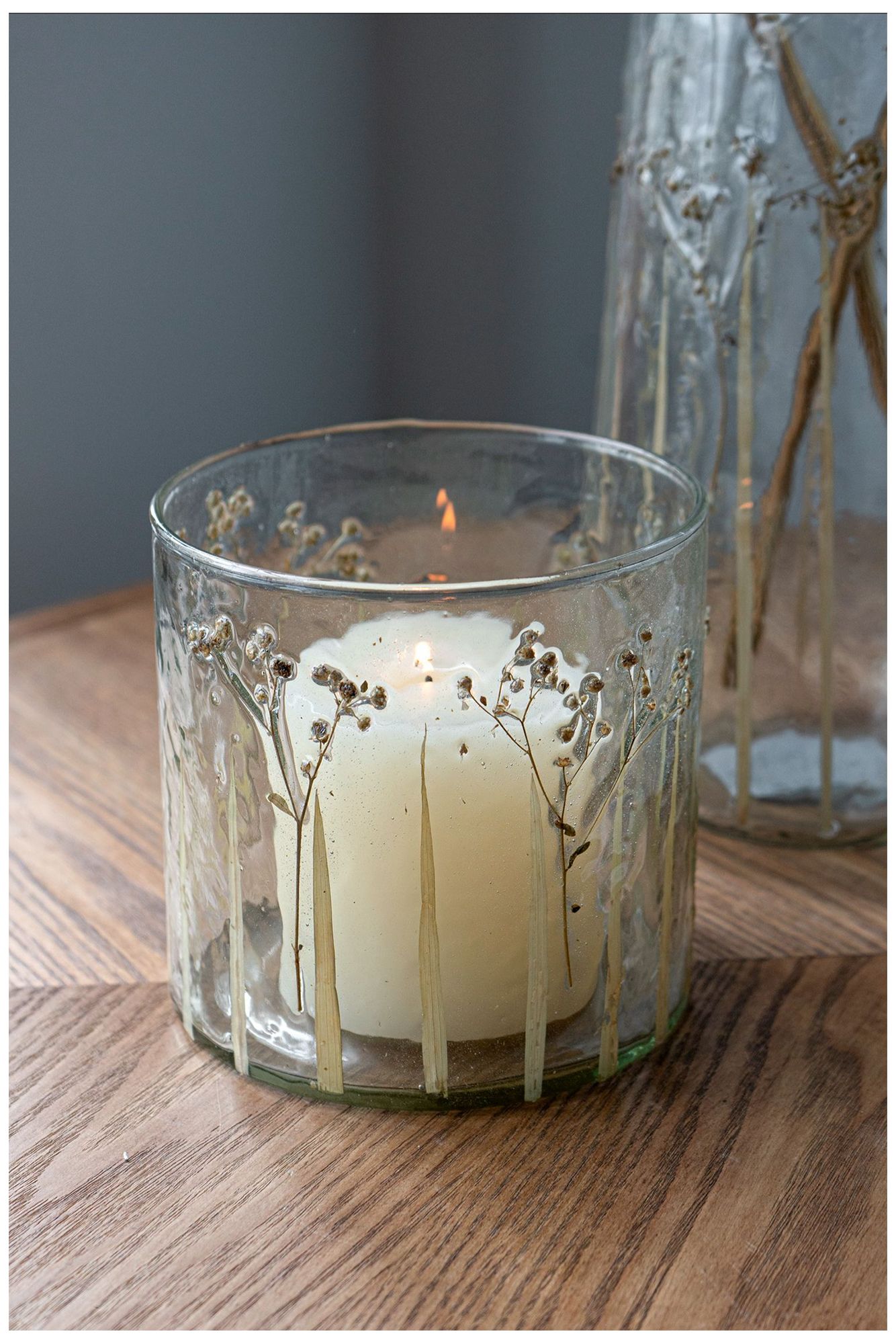 Clear Glass 5" x 5" Votive Candle Holder Green Botanical