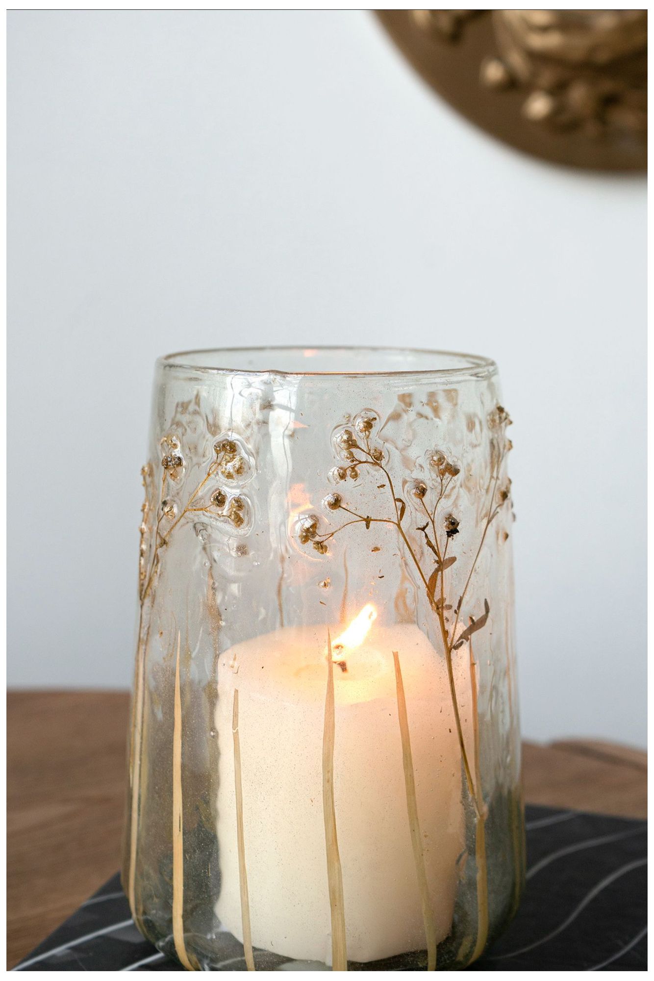 Image 6 Clear Glass 5" x 7" Votive Candle Holder Green Wildflower Design more views